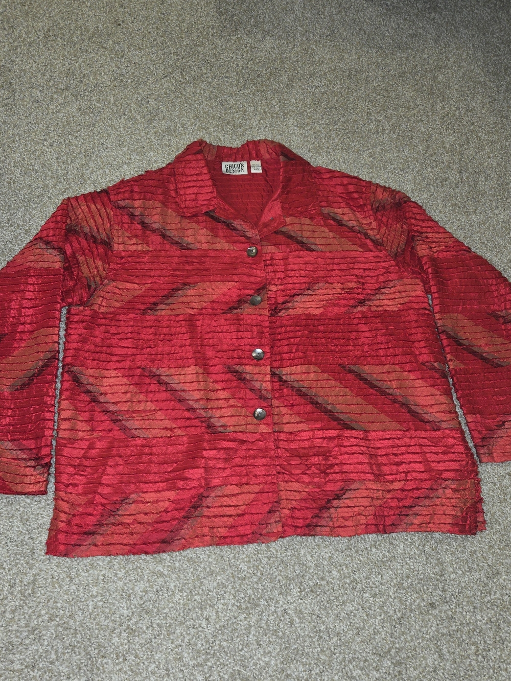 Chico's Bright Coral Red Textured Silk Top